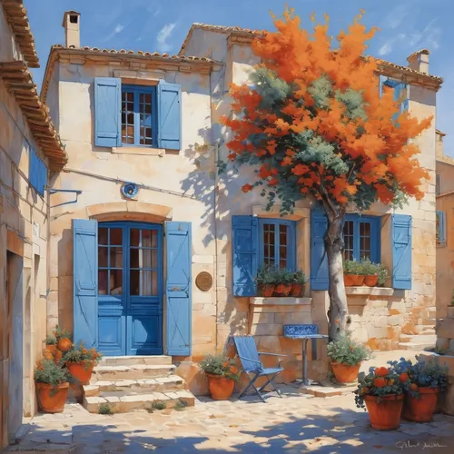 provence,provencal life,south france,puglia,france,arles,aix-en-provence,mirabelles,apulia,italian painter,orange tree,south of france,mediterranean,french windows,home landscape,houses clipart,ostuni,sicily window,greece,partiture,Art,Classical Oil Painting,Classical Oil Painting 02