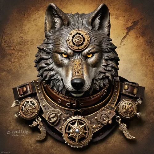 steampunk gears,howling wolf,gray wolf,wolfdog,carpathian shepherd dog,steampunk,constellation wolf,king shepherd,wolf,canidae,wolf bob,saarloos wolfdog,heroic fantasy,fantasy art,european wolf,watchmaker,warlord,bohemian shepherd,heraldic animal,artus,Illustration,Realistic Fantasy,Realistic Fantasy 13