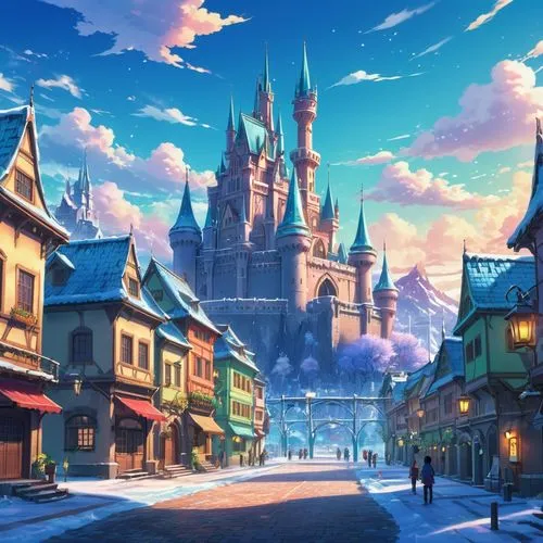 hogwarts,hamelin,fantasy city,winter background,christmas snowy background,winter festival,winter village,christmas wallpaper,french digital background,aurora village,snow scene,christmas banner,shanghai disney,winter magic,background images,christmasbackground,fairy tale castle,euphonium,fantasy world,christmas landscape,Illustration,Japanese style,Japanese Style 03