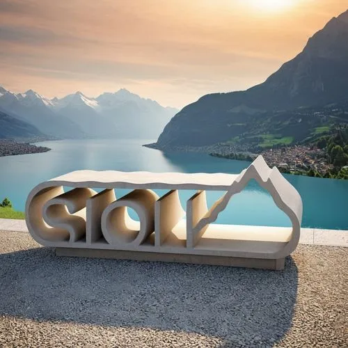 concept of a personalized bench for the capital city of sion in Switzerland. Details: Size: 1500 x 450 mm Include the name of the city: Sion Incorporate a mountain design if possible, it will be 3d pr