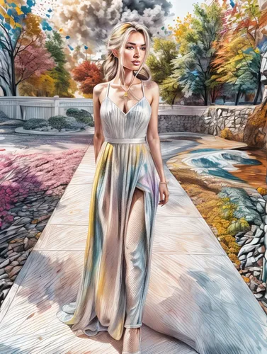 marilyn monroe,girl in a long dress,woman walking,fashion vector,fashion illustration,custom portrait,world digital painting,the blonde in the river,marilyn,digital art,fantasy portrait,girl on the river,cinderella,boho art,marylyn monroe - female,autumn background,photo painting,digital painting,color 1,fantasy picture