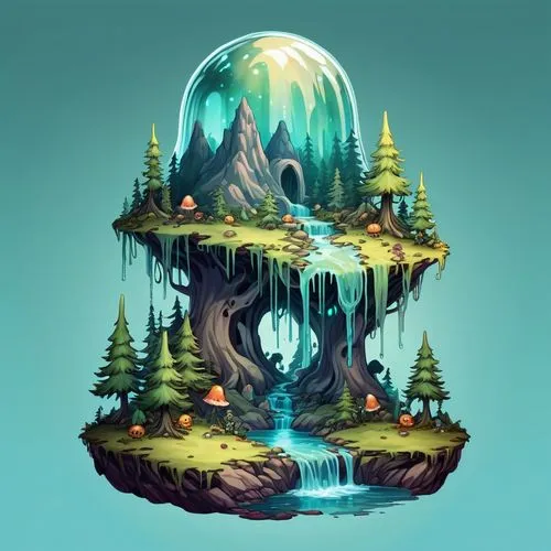 mushroom landscape,fairy house,mushroom island,floating island,terrarium,crystal egg,Illustration,Abstract Fantasy,Abstract Fantasy 11