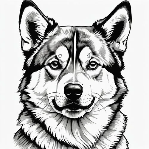 dog line art,dog illustration,malamute,elkhound,siberian husky,dog drawing,Illustration,Black and White,Black and White 17