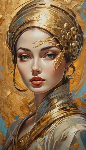 oriental princess,gold paint stroke,gold leaf,chinese art,geisha,gold paint strokes,golden crown,mary-gold,gilding,fantasy portrait,gold foil art,golden mask,gold lacquer,gold crown,oriental painting,amano,cleopatra,geisha girl,oriental girl,meticulous painting,Conceptual Art,Sci-Fi,Sci-Fi 06