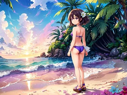 summer background,beach background,niijima,fubuki,honolulu,beach scenery,Anime,Anime,Realistic