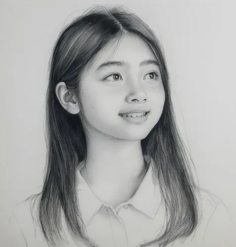 女孩，白色衬衫，黑色长发,a pencil drawing of a girl's face,girl drawing,akimoto,girl portrait,pencil drawing,mikiko,mari makinami,Illustration,Black and White,Black and White 35