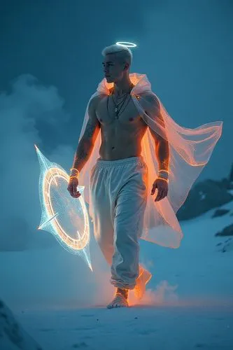 a man that is in the snow with some light on,kamehameha,balrog,obatala,syglowski,airbender,ryu,Conceptual Art,Sci-Fi,Sci-Fi 01