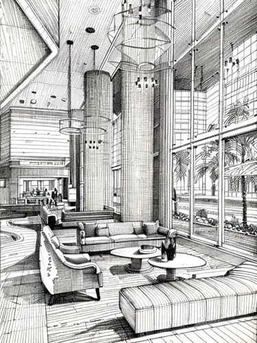 Coastal hotel’s waiting lobby with no hatches,hotel lobby,sky space concept,lobby,pan pacific hotel,ufo interior,penthouse apartment,oasis of seas,mid century modern,futuristic architecture,hyatt hote