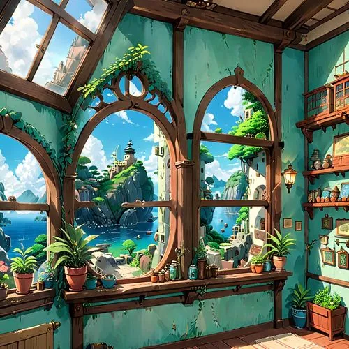 wooden windows,terrarium,dandelion hall,aqua studio,vivarium,wood window,Anime,Anime,Traditional