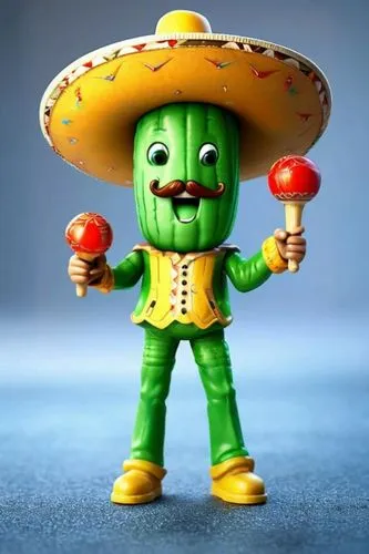 toy figure holding lollipops wearing mexican outfit,mexican creeper,mexicano,tapatio,maraca,miguelito,zunzuncito,dinamita,amigo,salsa,paisano,poblano,mexican,huerta,mexicos,mexicanus,mascarita,panchit