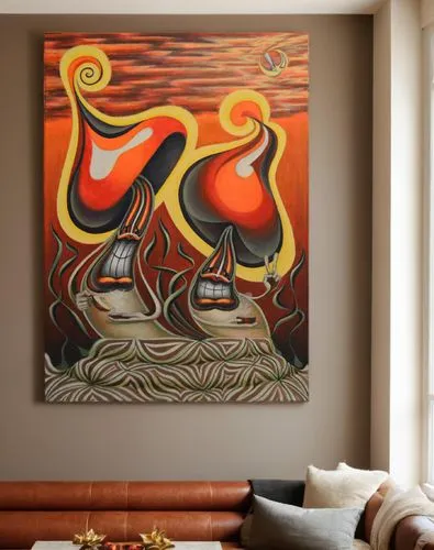 the painting hangs on the wall,indigenous painting,aboriginal painting,abstract cartoon art,abstract painting,modern decor,interior decor,aboriginal art,contemporary decor,molas,aboriginal artwork,afr