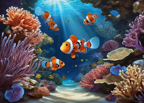 anemone fish,underwater background,nemo,clownfish,anemonefish,clown fish,aquarium,coral reef,aquarium inhabitants,amphiprion,underwater landscape,coral reef fish,sea life underwater,underwater world,aquarium decor,underwater fish,reef tank,under the sea,sea-life,marine fish,Conceptual Art,Fantasy,Fantasy 27