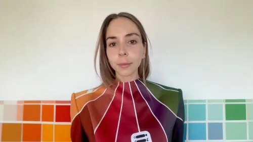 respect the pantone colors and suit the body flat white background,a woman in a wetsuit and numbers painted on her back with an umbrella,colorama,colori,color fan,colorata,tricolor,color picker