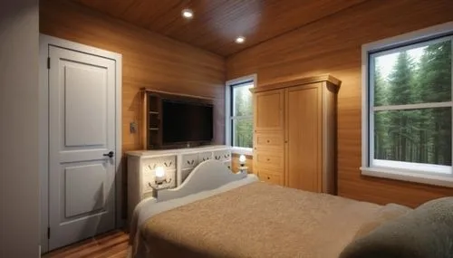 inverted cottage,wooden sauna,modern room,cabin,bedroom window,small cabin,wood window,wooden windows,sleeping room,guest room,bedroom,room divider,railway carriage,window treatment,3d rendering,sliding door,window blind,walk-in closet,japanese-style room,canopy bed