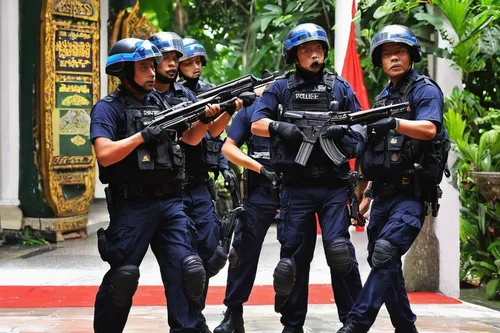 The police and the Singapore Civil Defence Force in action during the terror drill at Sultan Mosque on Sunday, as part of a series of anti-terror exercises held in various parts of Singapore.,police o