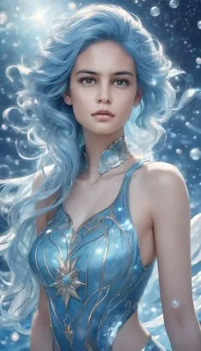 a woman with blue hair and armor posing in a po,ice queen,the snow queen,amihan,ice princess,blue enchantress,winterblueher