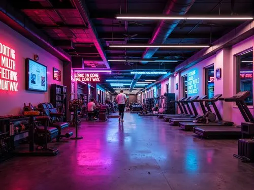 fitness room,fitness facility,fitness center,elitist gym,gym,gyms,arcade,jazzercise,leisure facility,aesthetic,gymnastics room,neon cocktails,neon coffee,sportcenter,sportclub,neon lights,sportcity,gymnase,neon,treadmills