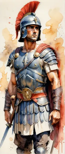 Roman soldier from biblical times, (watercolor), high resolution, intricate details, 4k, wallpaper, concept art, watercolor on textured paper, natural beauty, (rough pencil sketch by Glen Keane:1.2), 