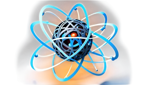 Carbon atom, 3D model, metallic luster, complex molecule structure, sphere shape, atomic orbitals, electrons spinning, nucleus center, soft focus, shallow depth of field, dark background, cinematic li