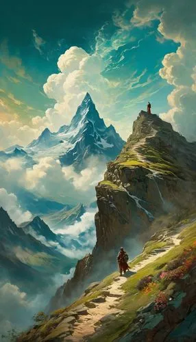 mountain scene,mountain landscape,fantasy landscape,alpine landscape,mountain world,mountain tundra,galvanise,cloud mountain,skellig,mountain,mountains,mountain settlement,landscape background,cloudcroft,high mountains,paisaje,erebor,nargothrond,mountainous landscape,high landscape,Conceptual Art,Fantasy,Fantasy 05