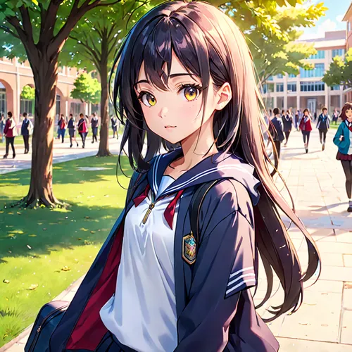 a girl ,azusa nakano k-on,anime japanese clothing,school clothes,school uniform,tsumugi kotobuki k-on,nico,hinata,erika,sakura background,euphonium,anime girl,schoolgirl,kantai collection sailor,aomor