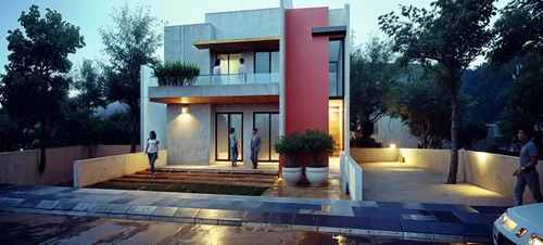 two men walking out the door to enter the house,amrapali,piramal,prasar,bhoomi,modern house,beautiful home