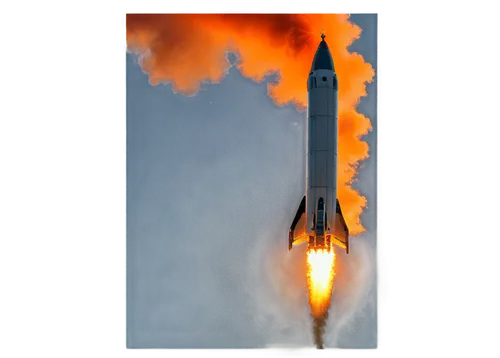 Rocket, launching, vertical takeoff, flames, smoke trail, metallic body, cockpit windows, intricate details, towering height, majestic, dynamic composition, low-angle shot, dramatic lighting, sunset o