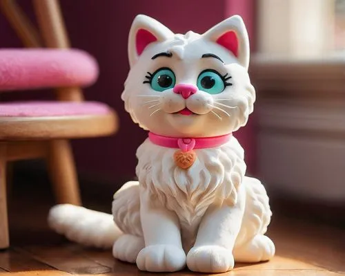 doll cat,plush figure,murgatroyd,pink cat,aristocats,fertik,cartoon cat,vintage cat,macavity,3d figure,collectible doll,squeakquel,child's toy,figurine,felino,kihon,cat image,porcelaine,cute cat,dollfus,Unique,3D,Clay