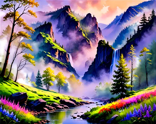 purple landscape,mountain landscape,mountain scene,landscape background,mountainous landscape,watercolor background,nature landscape,nature background,alpine landscape,fantasy landscape,forest landscape,landscape nature,salt meadow landscape,river landscape,world digital painting,background view nature,beautiful landscape,high landscape,mountain meadow,art painting,Conceptual Art,Oil color,Oil Color 22