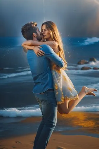 a man and woman kissing on the beach by the water,loving couple sunrise,romantic scene,romantic portrait,photoshop manipulation,image manipulation,lovesong,Photography,General,Natural