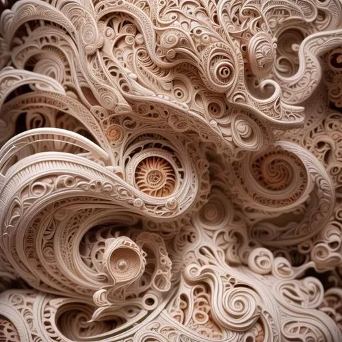 mandelbulb,coral swirl,coccoliths,coffered,carved wall,wood carving,plasterwork,fractals art,coccolithophores,pedimented,rustication,intricacy,fabric texture,ornamental wood,spirals,carved wood,sand texture,spiral pattern,sand waves,paper lace
