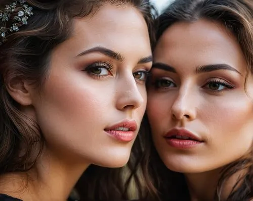 Two women in a Romantic scene.,women's cosmetics,vintage makeup,natural cosmetic,two girls,retouching,beautiful women,two beauties,natural cosmetics,natural beauties,young women,pretty women,models,ma