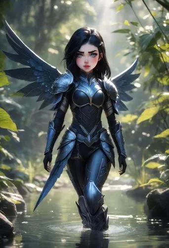 vayne,dark angel,female warrior,fantasy woman,blue enchantress,hawkgirl,Photography,Cinematic