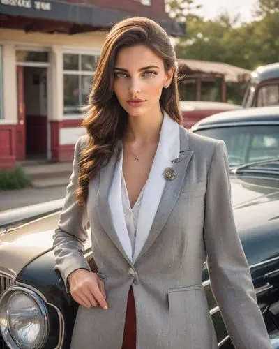 Outdoor headshots，Lifestyle headshots，Vintage Flair，suits，a women,packard patrician,business woman,businesswoman,menswear for women,chevrolet impala,woman in menswear,buick eight,lincoln capri,dodge l