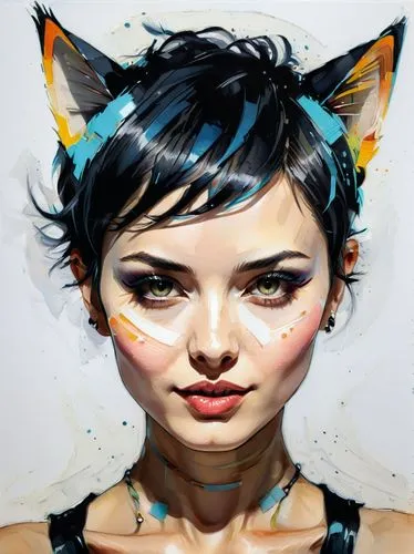 feline,cat vector,morgana,kommuna,feline look,suara,calico cat,cat look,world digital painting,poupard,kittani,kittenish,fantasy portrait,miao,cat ears,catty,catterns,cat eyes,cyan,digital art,Conceptual Art,Oil color,Oil Color 08