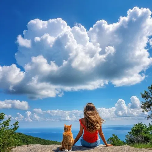 blue sky and clouds,girl with dog,girl and boy outdoor,blue sky clouds,towering cumulus clouds observed,skywatchers,cumulus clouds,blue sky and white clouds,cumulus cloud,boy and dog,little girl in wind,background view nature,landscape background,single cloud,cloud formation,outdoor dog,fair weather clouds,mountain hiking,nature background,nuages,Photography,General,Realistic