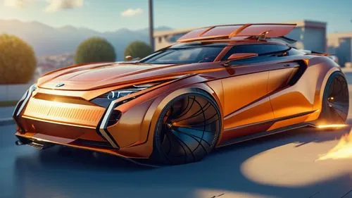 an orange sports car parked on the road,futuristic car,merc,autotron,electric sports car,speedster,3d car wallpaper,Photography,General,Realistic