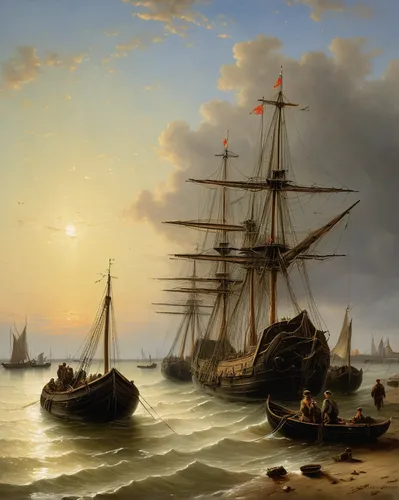 andreas achenbach,landscape with sea,dutch landscape,coastal landscape,sea landscape,sailing ships,sea sailing ship,east indiaman,aenne rickmers,venetian lagoon,boat landscape,three masted sailing ship,sail ship,sloop-of-war,full-rigged ship,beach landscape,cape dutch,barque,barquentine,seascape,Illustration,Realistic Fantasy,Realistic Fantasy 34