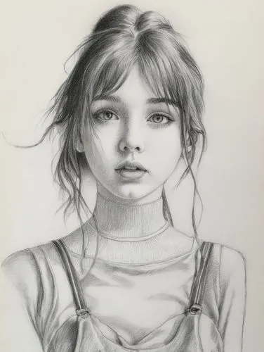 女生，黑白，素描，吊带裙,a drawing of a  with long hair,girl portrait,girl drawing,graphite,charcoal pencil,pencil drawing,pencil and paper,pencil drawings,portrait of a girl,charcoal,charcoal drawing,young girl,