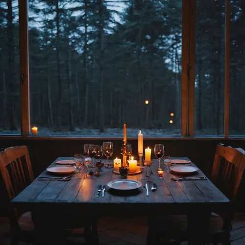 Describe a cozy candlelit dinner for Valentine's Day.,romantic dinner,candle light dinner,dinner for two,outdoor dining,tablescape,dining table,table setting,hygge,long table,holiday table,outdoor tab