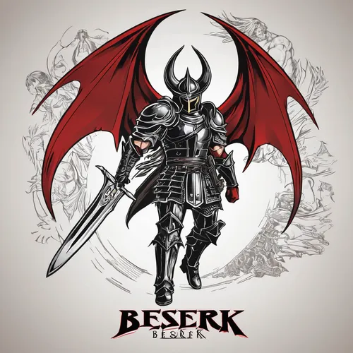 Design a fierce and captivating logo for Berserk.,massively multiplayer online role-playing game,bistek,heroic fantasy,breskens,bergisel,borsec,cd cover,obertor,beak black,geising,hermeskeil,gerasa,as