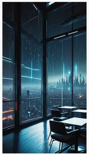 cityscape,metropolis,coruscant,cybercity,cyberview,city at night,atmosfera,atmospheres,night scene,nightscape,study room,skyscraper,cyberscene,glass wall,futuristic landscape,city lights,cyberport,sky space concept,cyberpunk,night lights,Illustration,Black and White,Black and White 17