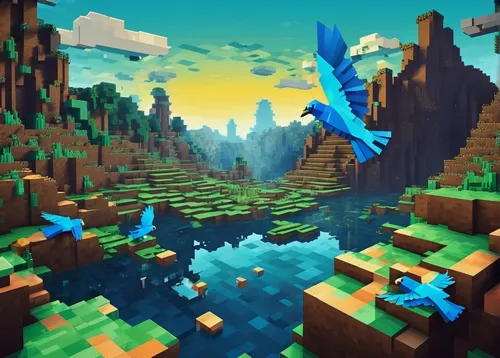 bird kingdom,bird bird kingdom,3d fantasy,underwater oasis,lagoon,floating islands,bird flight,mountain world,low poly,tileable,birds in flight,acid lake,ravine,flying birds,wetland,blue macaws,chasm,underwater landscape,3d crow,fairy world,Unique,Pixel,Pixel 03