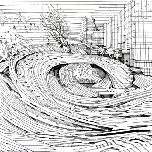 camera drawing,wireframe graphics,panoramical,wireframe,klaus rinke's time field,pen drawing,sheet drawing,topography,camera illustration,excavation,virtual landscape,whirlpool pattern,line drawing,pe