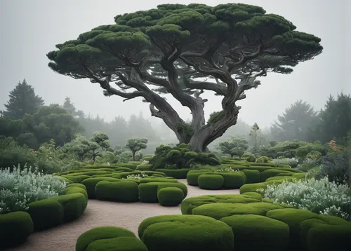 Compose a short story set in the enchanting Juniper Level Botanic Garden.,dragon tree,canarian dragon tree,dwarf pine,dwarf tree,bonsai,chilean cedar,japanese garden ornament,the japanese tree,flouris