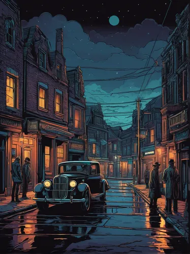 night scene,evening atmosphere,world digital painting,street scene,pixel art,moonshine,nighttime,dusk background,at night,dusk,in the evening,sci fiction illustration,musical background,digital painting,night time,gas lamp,street lights,night image,evening city,rainy,Illustration,Realistic Fantasy,Realistic Fantasy 25