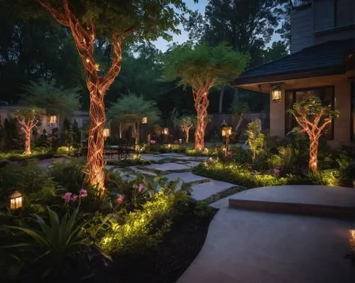 landscape design sydney,landscape designers sydney,garden design sydney,ambient lights,landscaped,climbing garden,night-blooming cestrum,landscaping,sake gardens,zen garden,japanese zen garden,wintergarden,fairy lights,roof garden,courtyards,night-blooming jasmine,ornamental shrubs,patios,trusses of torch lilies,palm garden,Illustration,Realistic Fantasy,Realistic Fantasy 47