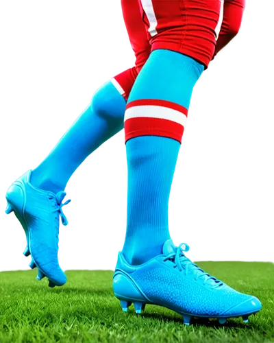 Male football player, athletic feet, worn-out cleats, grass-stained toes, sweaty socks, muscular calves, strong ankles, dynamic pose, kicking motion, focus on feet, low-angle shot, dramatic lighting, 