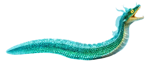 Sea serpent, mythical, underwater, scaly skin, iridescent blue green, flowing fins, piercing yellow eyes, majestic posture, swimming motion, soft glowing lighting, shallow depth of field, cinematic co