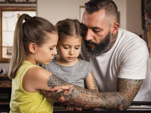 parents with children,tattoos,a family harmony,tattoo artist,parents and children,hemp family,family care,father's day,father's day gifts,family hand,home learning,father-day,home ownership,family motorcycle,families,super dad,international family day,father's love,harmonious family,father and daughter,Photography,Documentary Photography,Documentary Photography 26